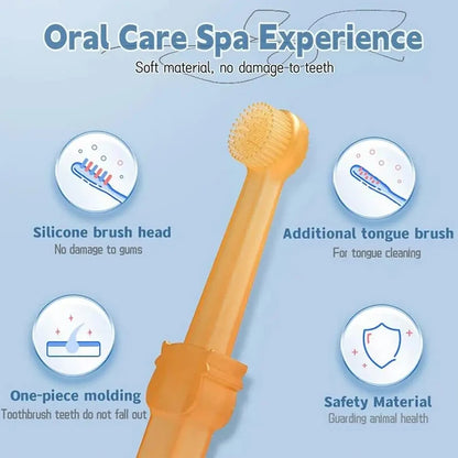 INZYX Pet Toothbrush and Toothpaste Kit for Dogs and Cats, Silicone Finger Toothbrush Set with Dual-Head Brush and Pet-Safe Toothpaste for Oral Care