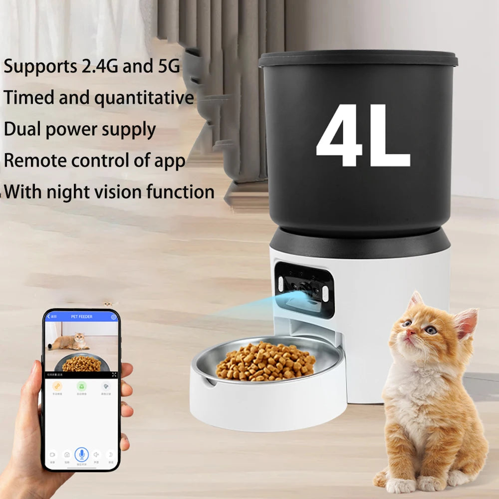 INZYX 4L Automatic Pet Feeder with HD Camera, Wi-Fi Smart Dog and Cat Food Dispenser with Timer, App Control and Two-Way Audio