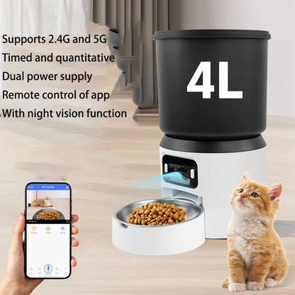 INZYX 4L Automatic Pet Feeder with HD Camera, Wi-Fi Smart Dog and Cat Food Dispenser with Timer, App Control and Two-Way Audio
