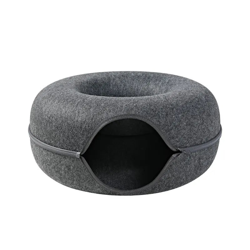 INZYX Donut Cat Bed with Tunnel Toy, Plush Faux Fur Calming Cat Nest, Cozy Indoor Pet Bed for Kittens and Small Dogs