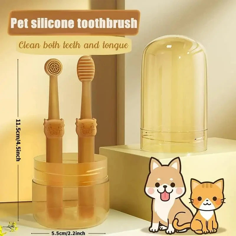 INZYX Pet Toothbrush and Toothpaste Kit for Dogs and Cats, Silicone Finger Toothbrush Set with Dual-Head Brush and Pet-Safe Toothpaste for Oral Care