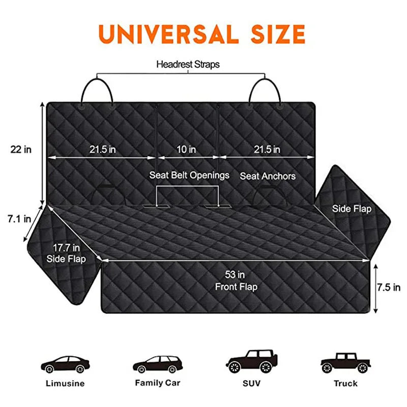 INZYX Waterproof Dog Car Seat Cover, Hammock Style Back Seat Protector for SUV Truck Car, Non-Slip Scratch-Proof Pet Seat Cover