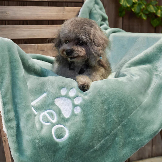 Custom Dog Name Blanket Personalized Fleece Pet Blanket with Paw Prints and Embroidered Name Soft Blanket Gift For Your Puppy