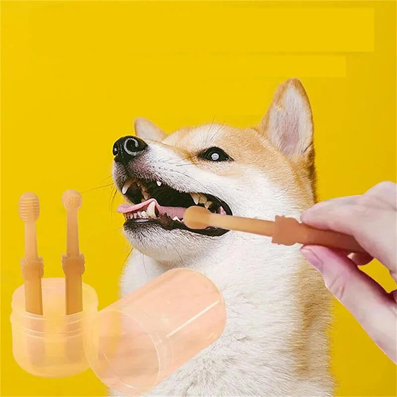 INZYX Pet Toothbrush and Toothpaste Kit for Dogs and Cats, Silicone Finger Toothbrush Set with Dual-Head Brush and Pet-Safe Toothpaste for Oral Care