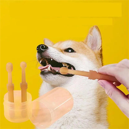 INZYX Pet Toothbrush and Toothpaste Kit for Dogs and Cats, Silicone Finger Toothbrush Set with Dual-Head Brush and Pet-Safe Toothpaste for Oral Care