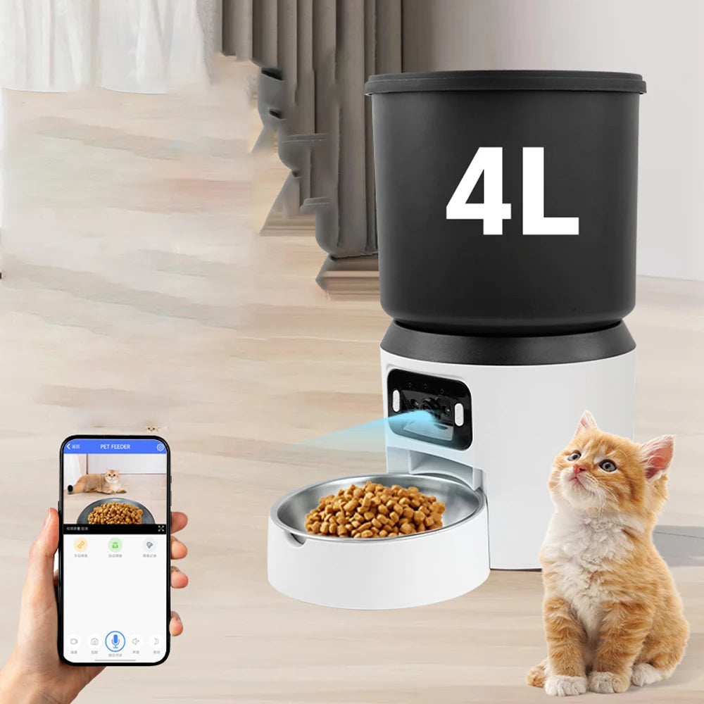 INZYX 4L Automatic Pet Feeder with HD Camera, Wi-Fi Smart Dog and Cat Food Dispenser with Timer, App Control and Two-Way Audio