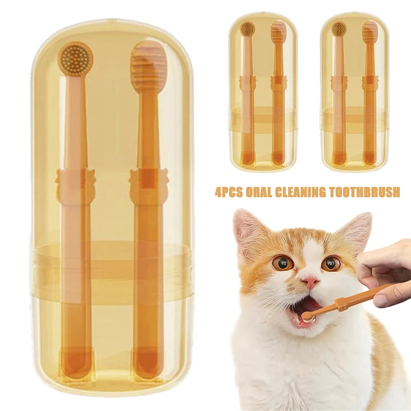 INZYX Pet Toothbrush and Toothpaste Kit for Dogs and Cats, Silicone Finger Toothbrush Set with Dual-Head Brush and Pet-Safe Toothpaste for Oral Care